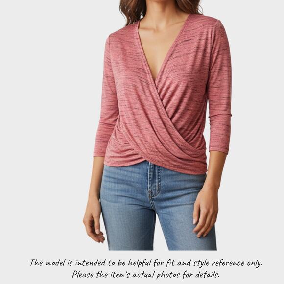 Maurices Womens Small Faux Wrap Top Pink Black - Picture 1 of 11